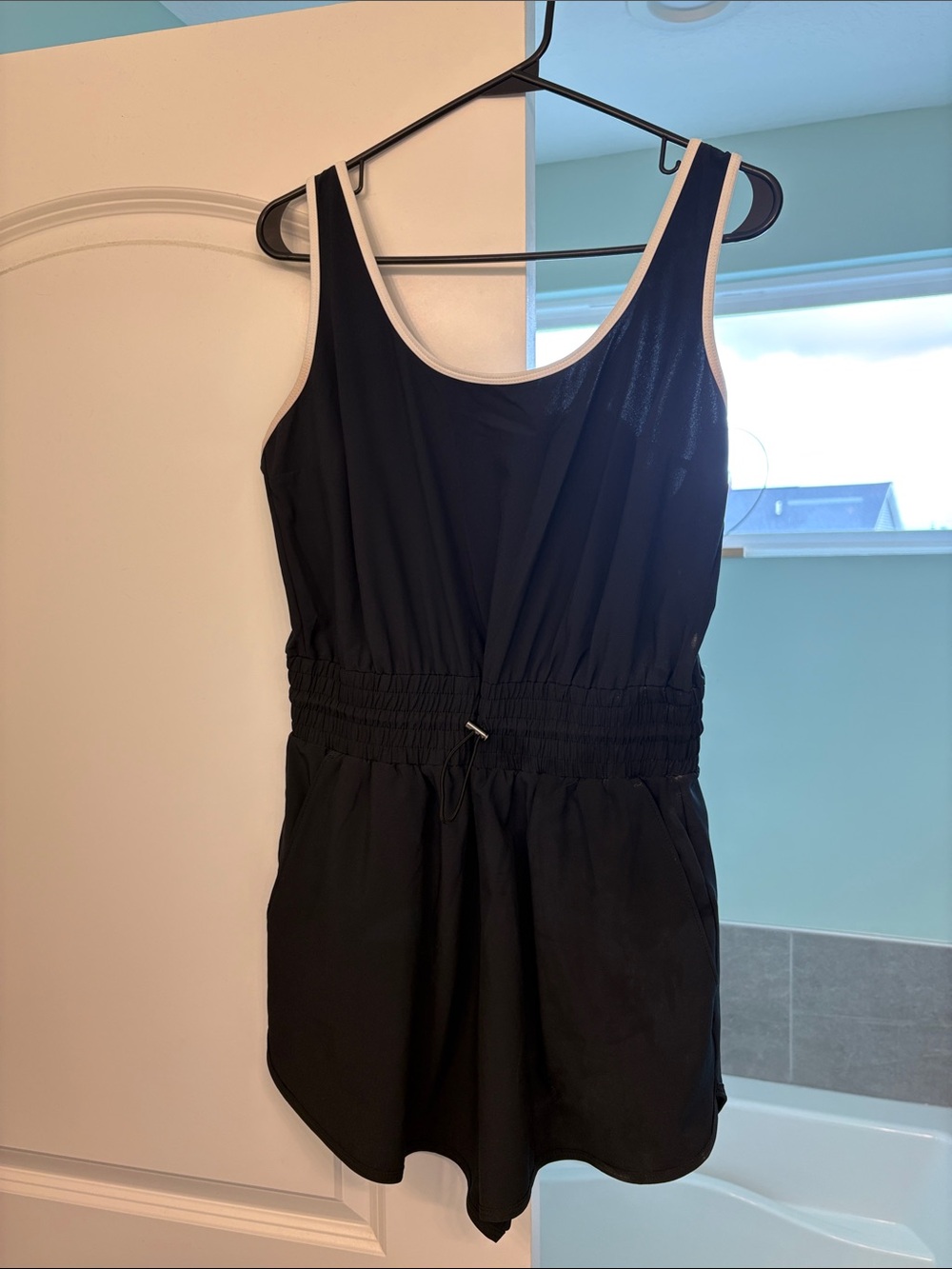 Abercrombie & Fitch Black Girls' One-Piece Romper Swimsuit with White Trim